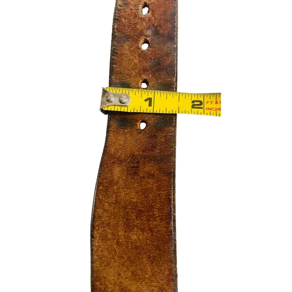 VTG Harley Davidson Style Bar & Shield Belt Buckle with Distressed Leather Belt
